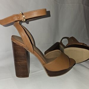 Madden Girl Women’s Tan Platform Ankle-Strap Heels